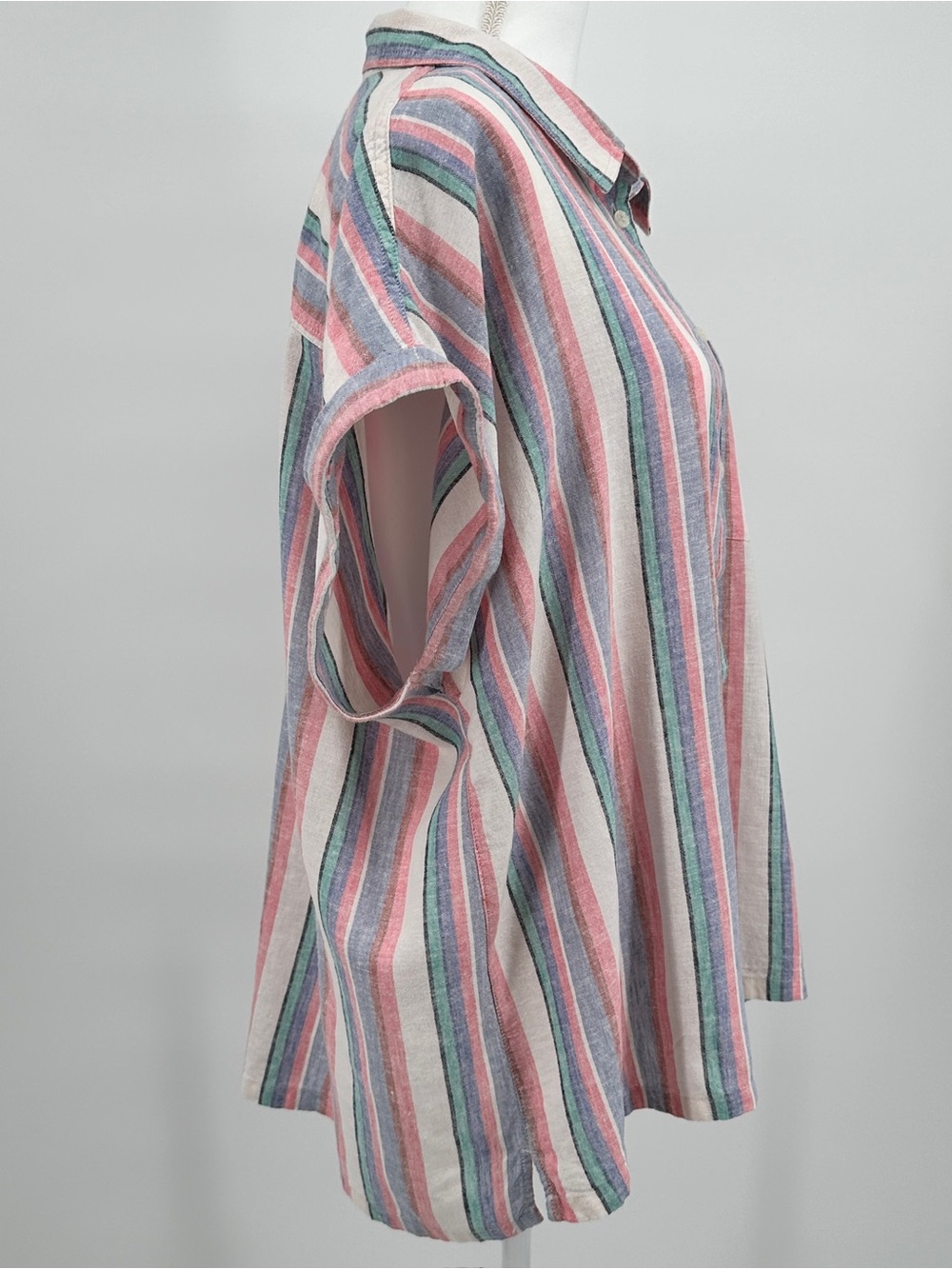 Orvis Linen Blend Striped Button Front Top XXL Pink Blue Dolman Sleeve Coastal - Picture 3 of 10